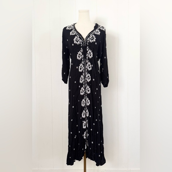 Free People Embroidered Fable Midi Dress Small Black - Picture 5 of 9